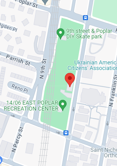 Map of area around East Poplar Recreation Center Pool with mark indicating location