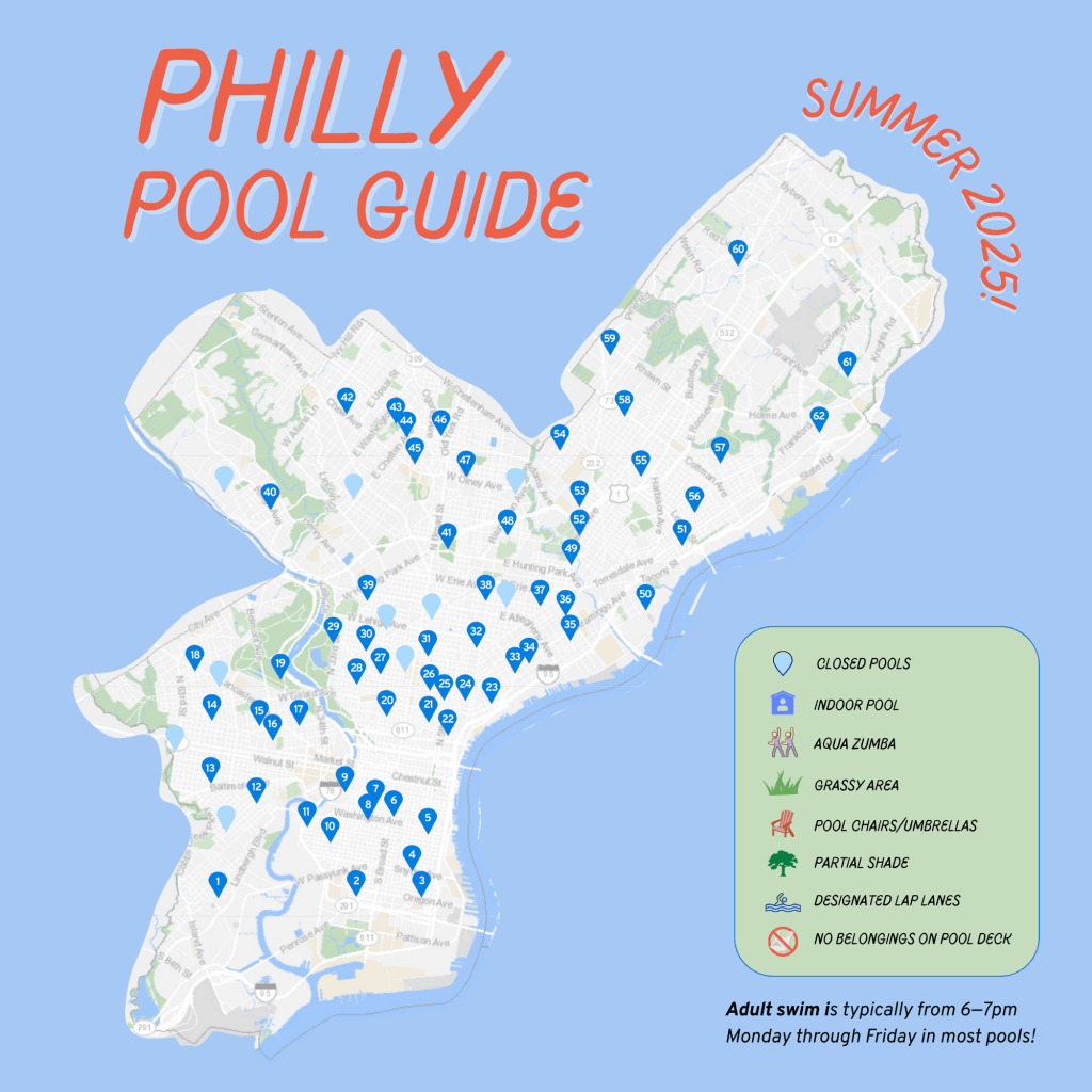 Philly Pool Guide - Summer 2025!

Map of Philadelphia public pool locations.