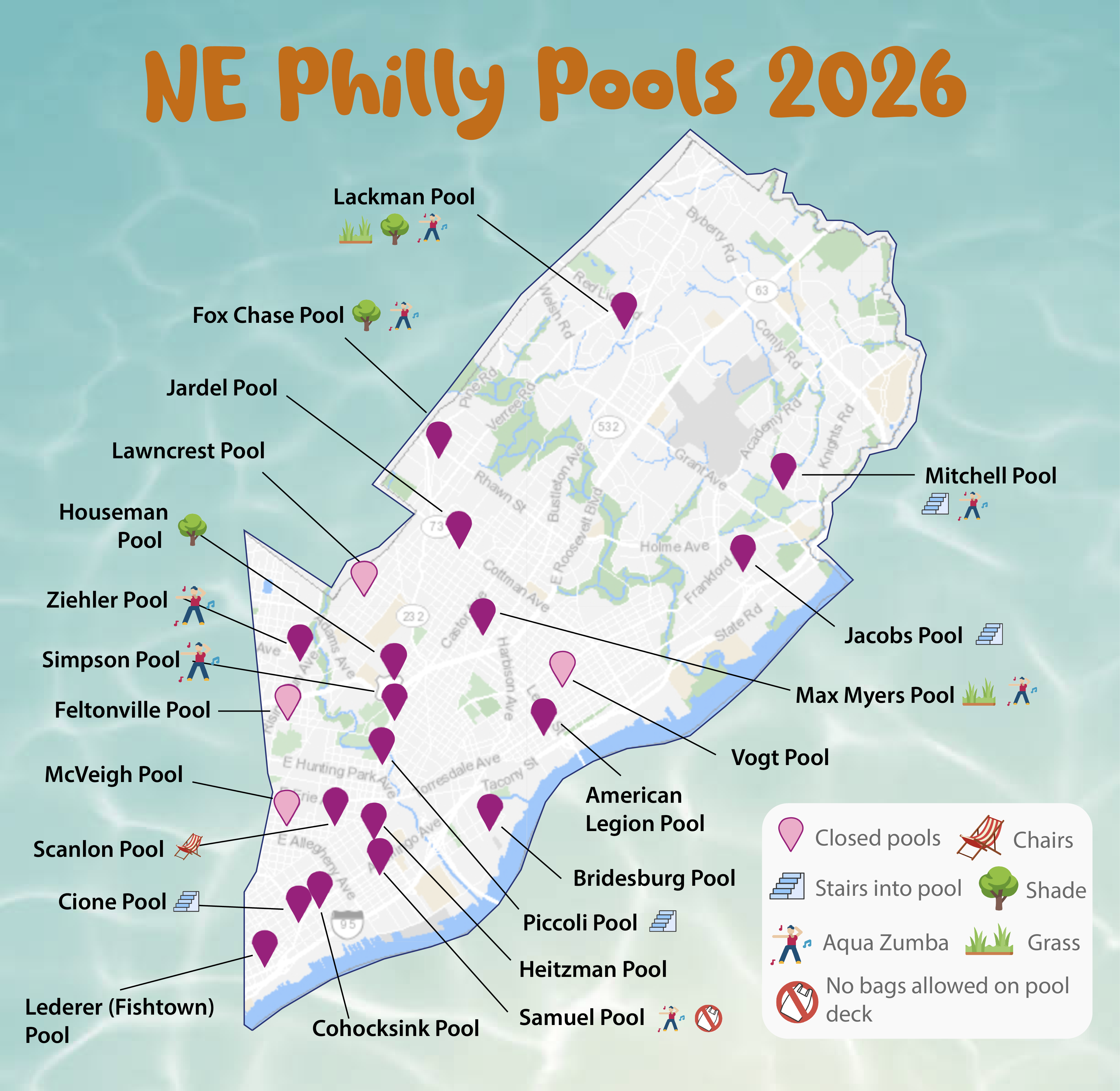 Northeast Philly pools map